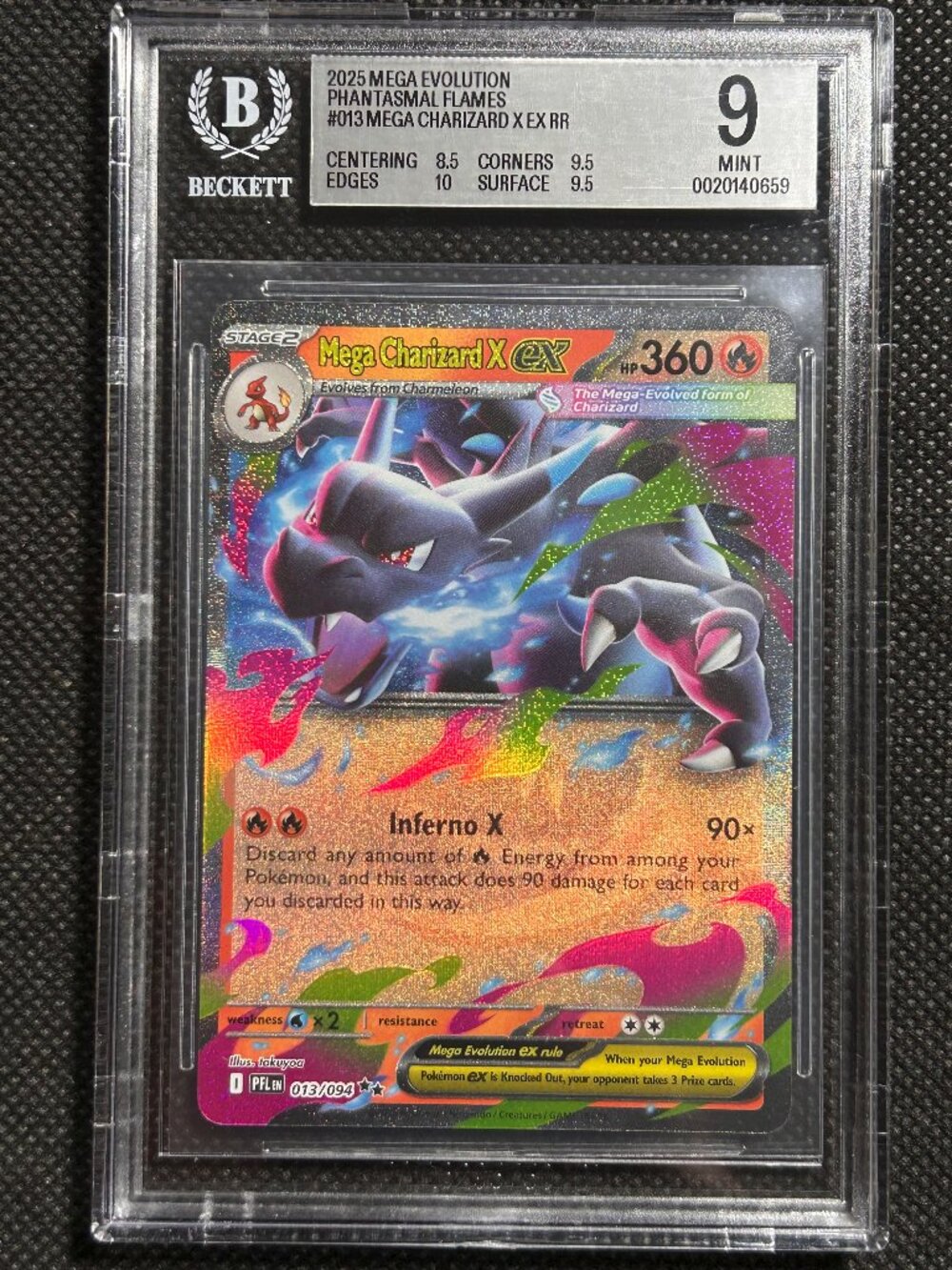 2025 Pokemon Pfl En-Phantasmal Flames #013 Mega Charizard X Ex BGS 9 MINT